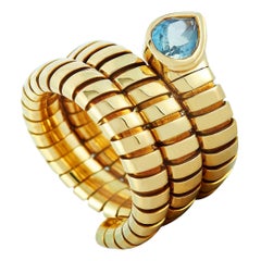Bvlgari 18 Karat Yellow Gold Aquamarine Spiga Ring
