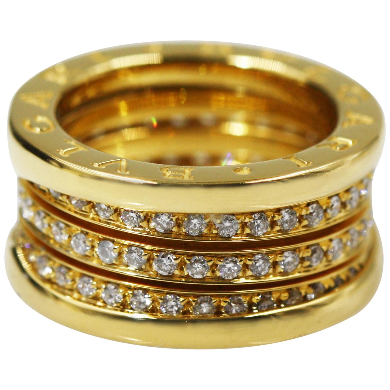 Bvlgari 18 Karat Yellow Gold B Zero1 4 Band Pave Diamond Ring For Sale ...