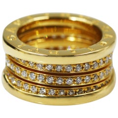 Bvlgari 18 Karat Yellow Gold B Zero1 4 Band Pave Diamond Ring