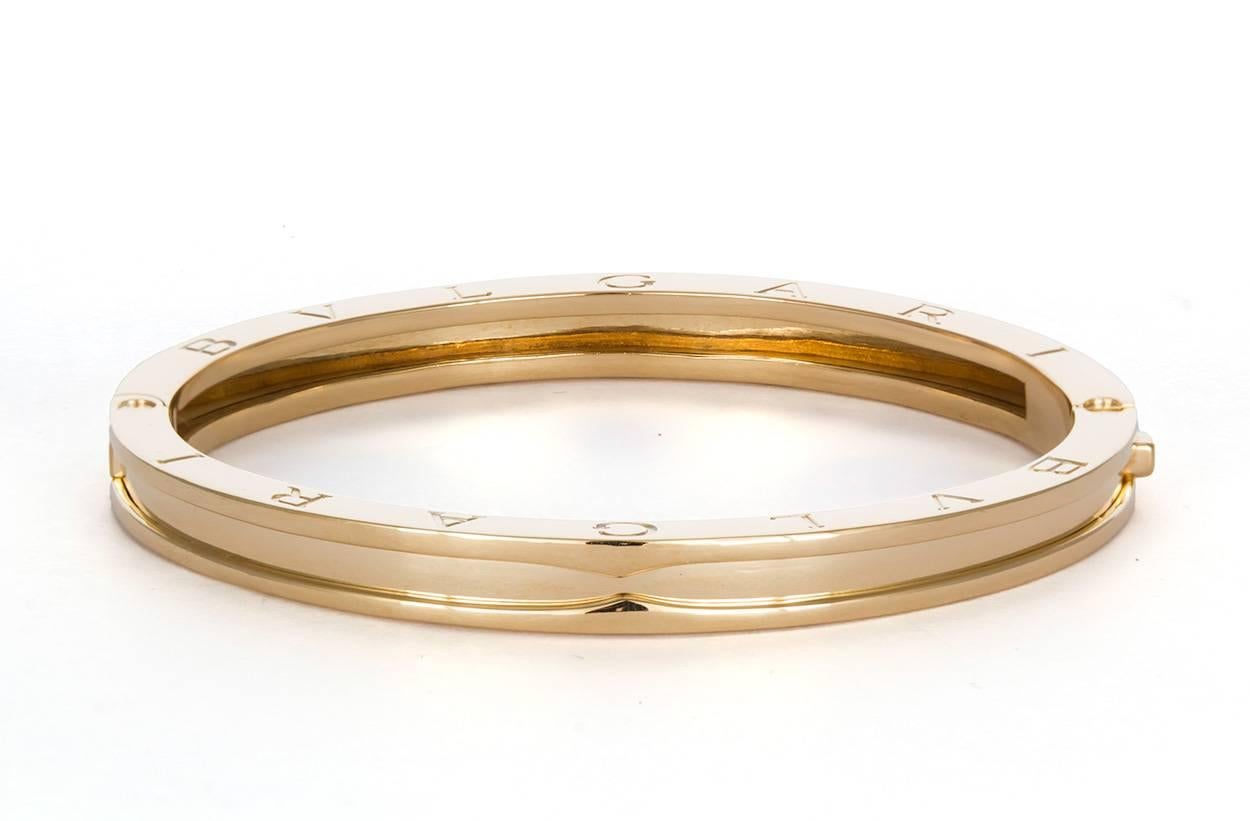 We are pleased to offer this Bvlgari 18k Yellow Gold B Zero1 Bracelet. Drawing it's inspiration from the most renowned amphitheater of the world, the colosseum, the B.Zero1 Bracelet is a true statement of Bvlgari's creative vision. The purity of its