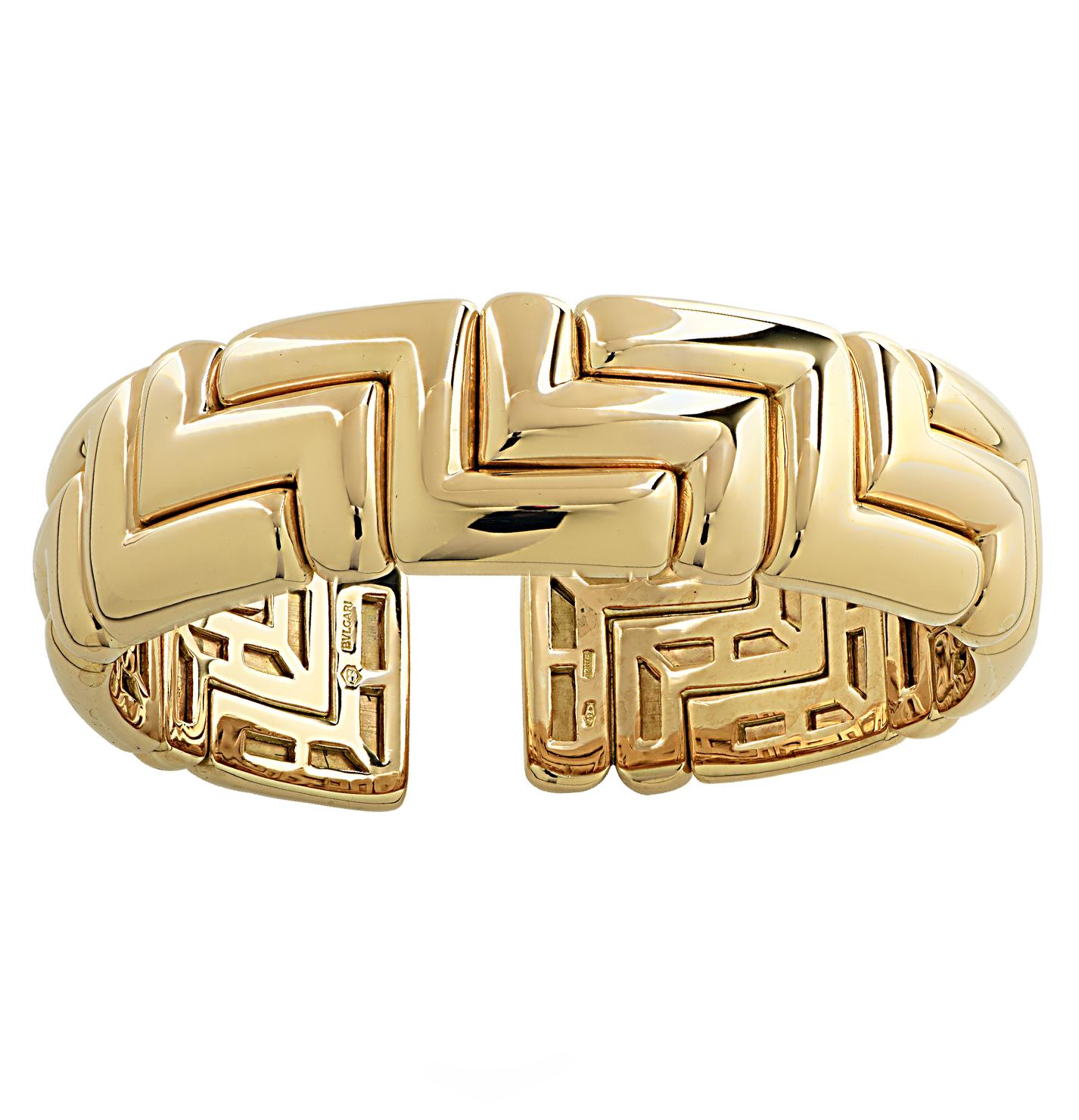Women's or Men's Bvlgari 18 Karat Yellow Gold Cuff Bangle Bracelet