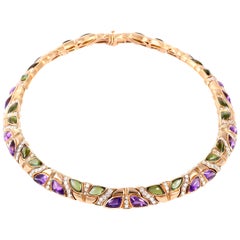 Bvlgari 18 Karat Yellow Gold Diamond, Amethyst and Peridot Necklace