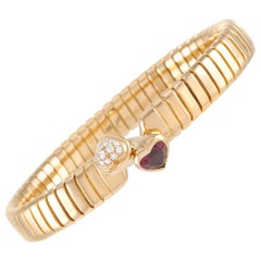 Bvlgari 18 Karat Yellow Gold Diamond and Garnet Tubogas Bracelet