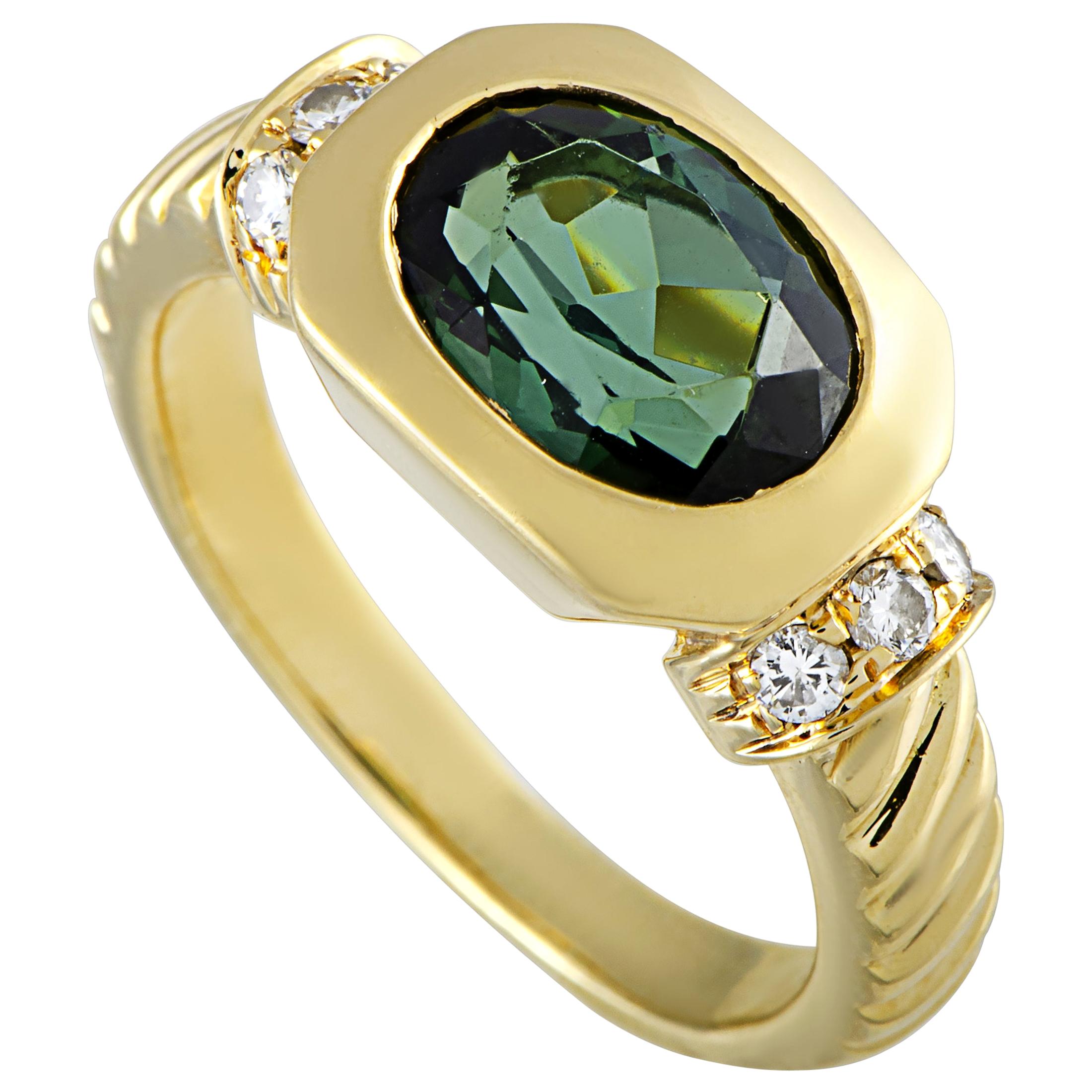 Bvlgari 18 Karat Yellow Gold Diamond and Tourmaline Ring