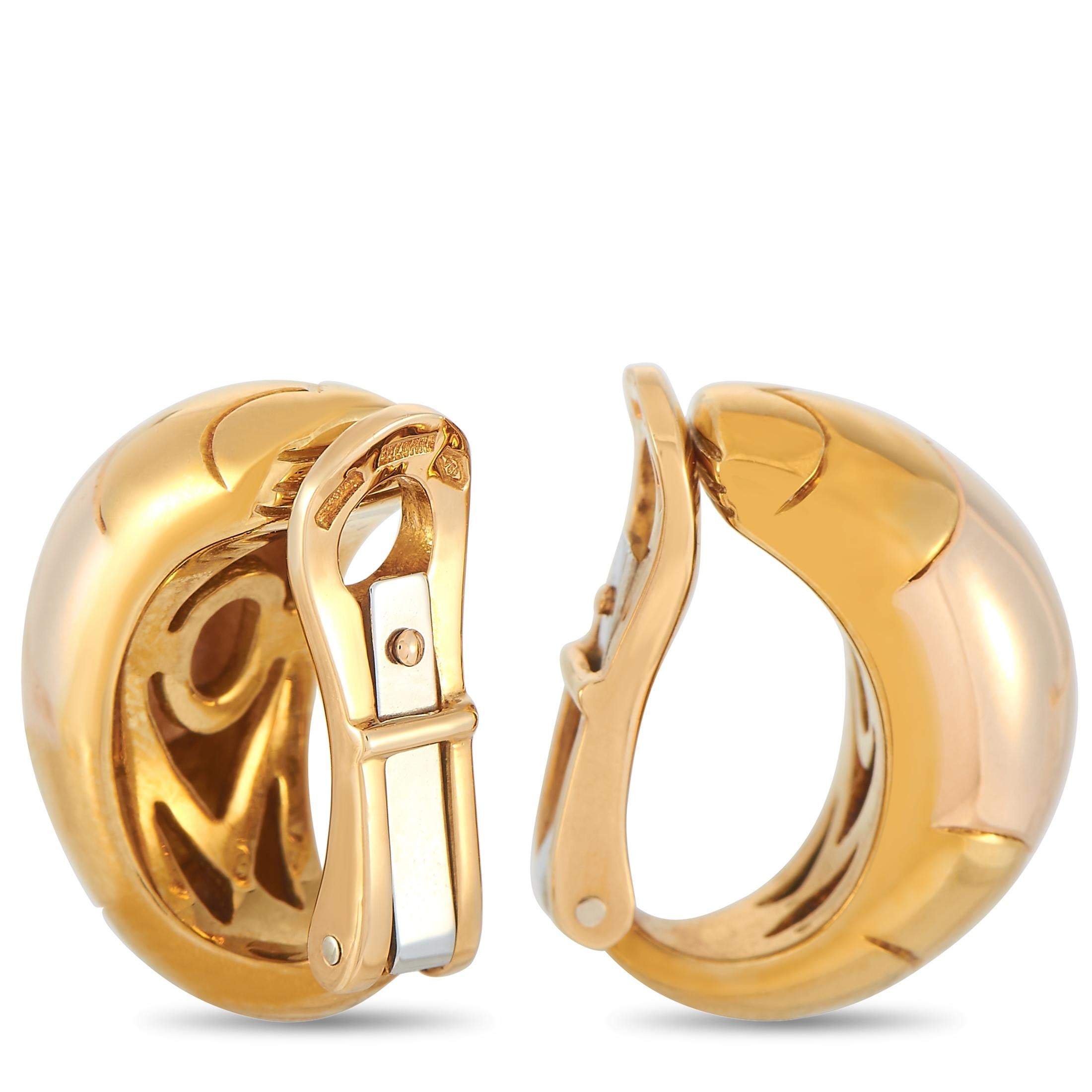 These Bvlgari earrings are crafted from 18K yellow gold and each of the two weighs 8.7 grams. The earrings measure 0.88” in length and 0.37” in width.
 
 The pair is offered in estate condition and includes a gift box.