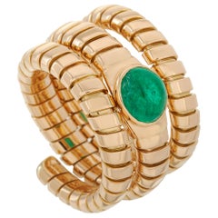 Bvlgari 18 Karat Yellow Gold Emerald Tubogas Ring