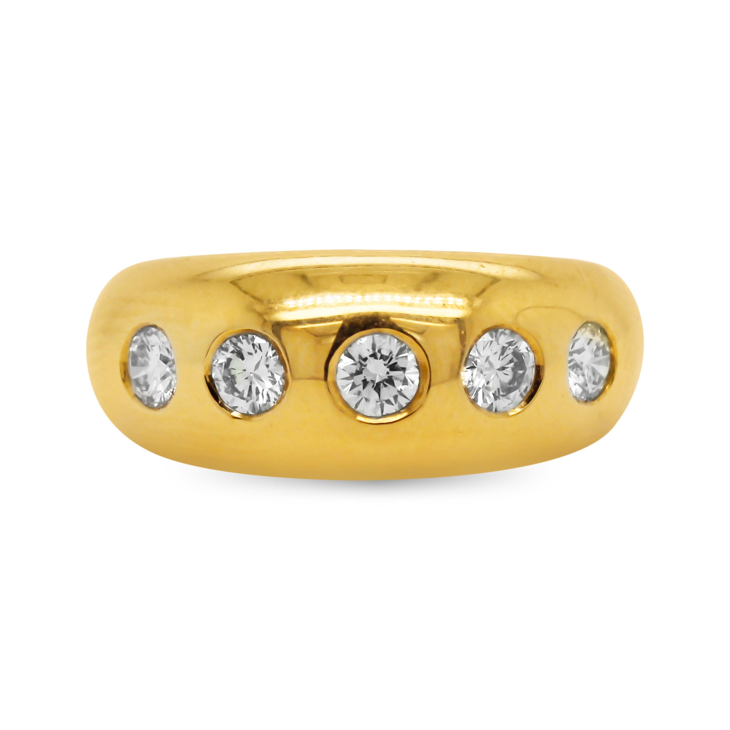 Modern Bvlgari 18 Karat Yellow Gold Five Diamond Ring