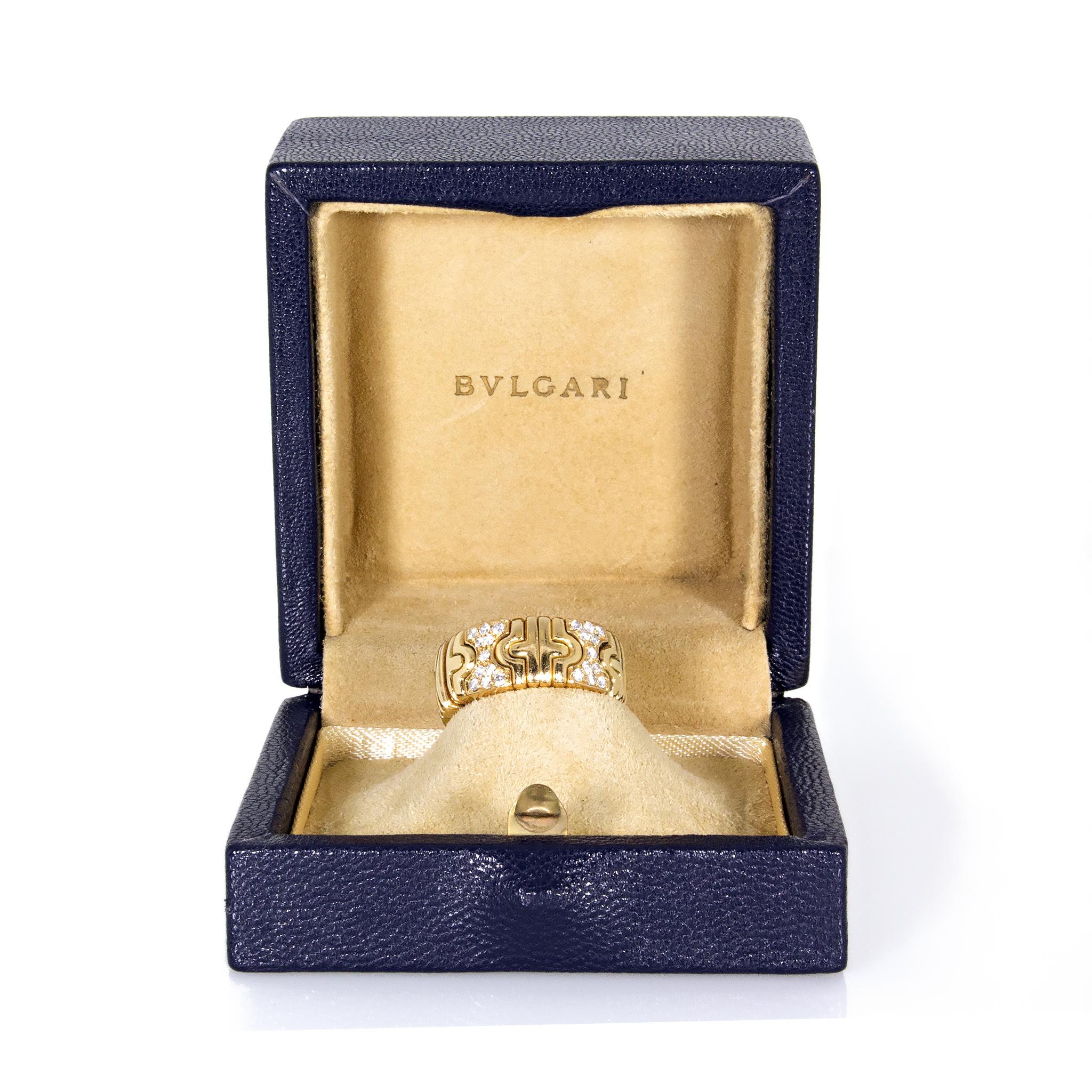 Women's Bvlgari 18 Karat Yellow Gold Flexible Parentesi Diamond Ring