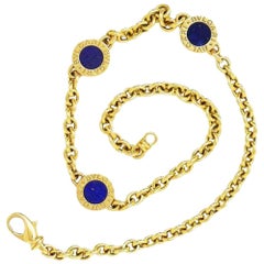 Bvlgari 18 Karat Yellow Gold Lapis Double-Sided Circular Necklace Bulgari