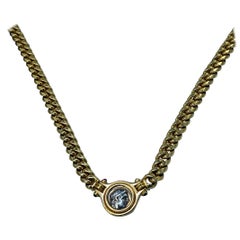 Vintage Bvlgari 18 Karat Yellow Gold Link Necklace Set with Roman Coin