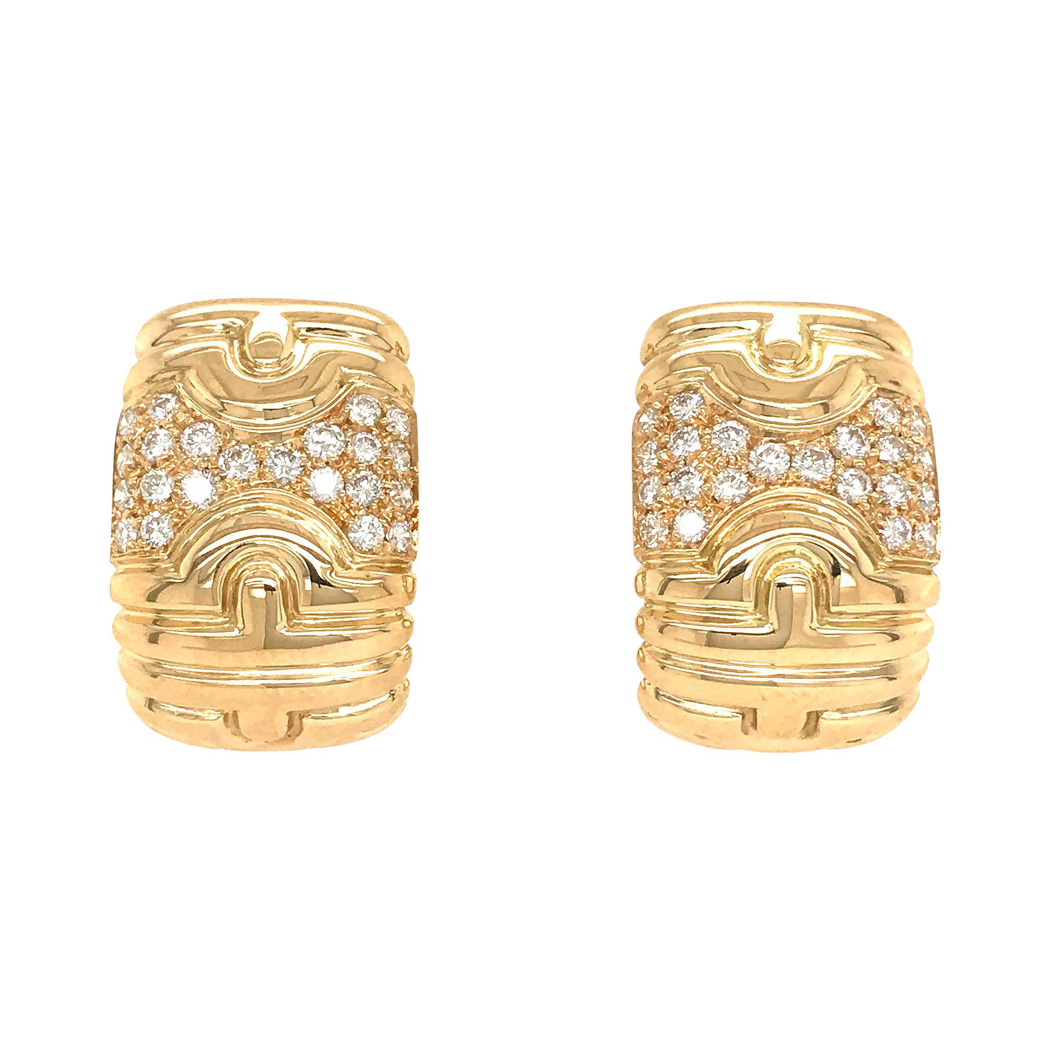 Bvlgari 18 Karat Yellow Gold Parentesi Diamond Earrings