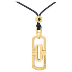 Bvlgari 18 Karat Yellow Gold Pendant with Original Black Cord Necklace