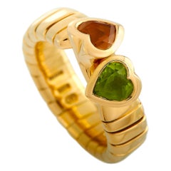 Bvlgari 18 Karat Yellow Gold Peridot and Citrine Hearts Ring