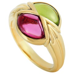 Bvlgari 18 Karat Yellow Gold Peridot and Tourmaline Ring