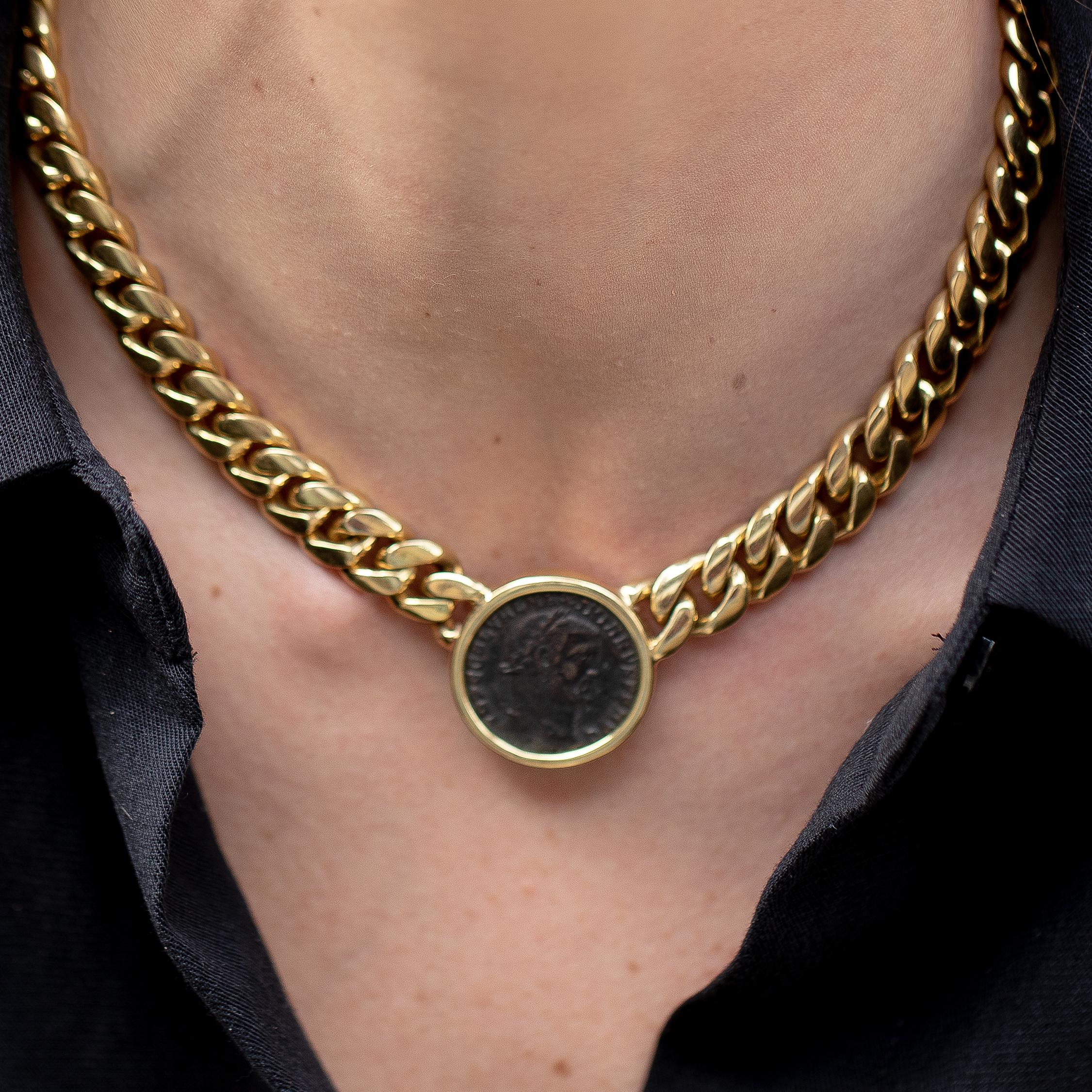 Bvlgari 18K Yellow Gold Necklace
Roman Empire Coin
Maximi Anvs 285-308 AD
Length = 16.5 Inches
Weight: = 160 grams
Jewelry Gift Box Included