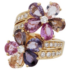 Bvlgari 18 Karat Yellow Gold Sapphire and Diamond Flower Ring