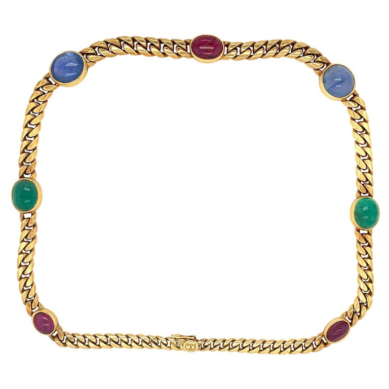 Bulgari 18 Karat Yellow Gold Sapphire Emerald Cabochon Ruby Link
