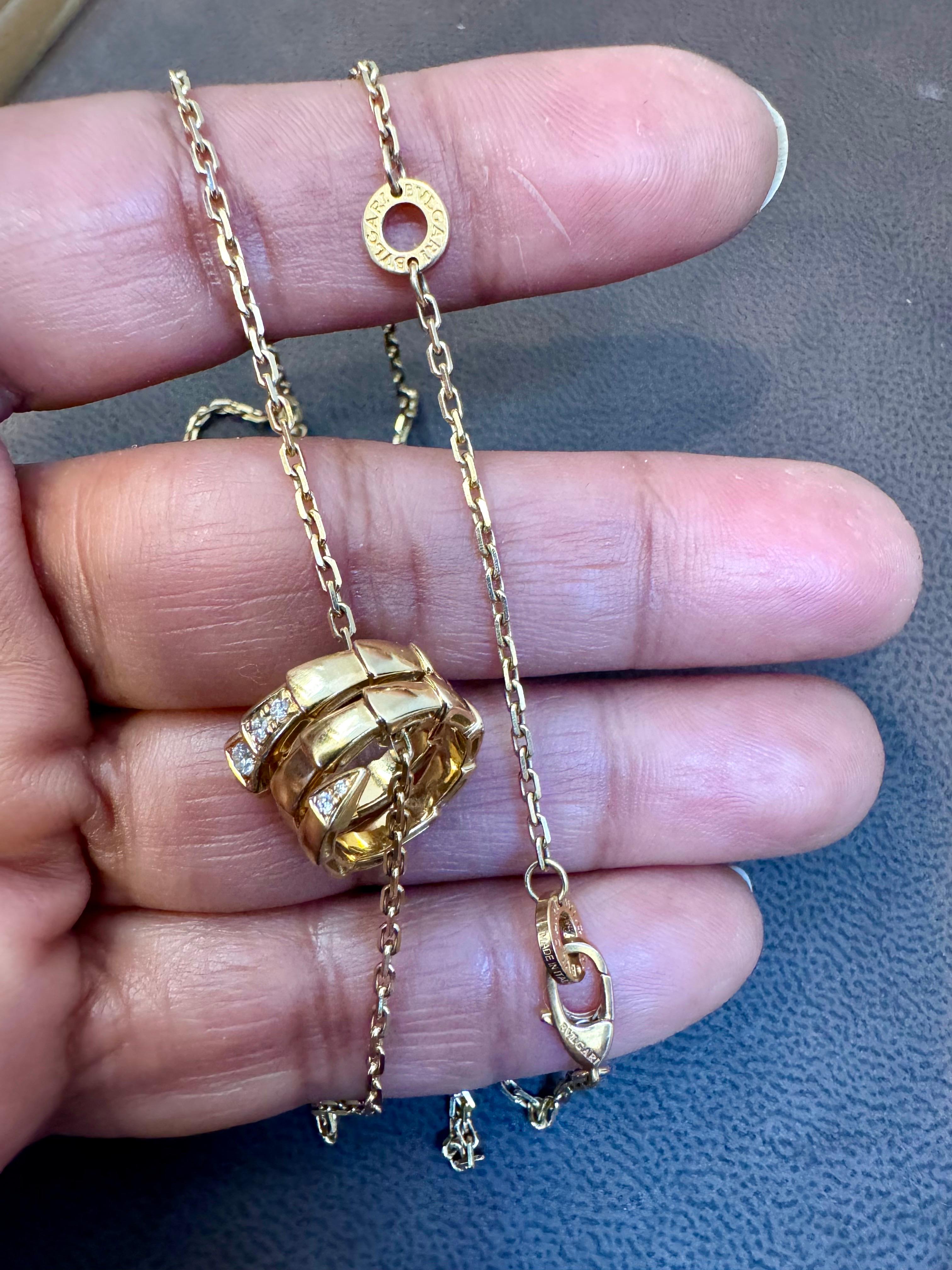 Women's Bvlgari 18 Karat Yellow Gold Serpenti Viper Necklace With Diamonds, 20 