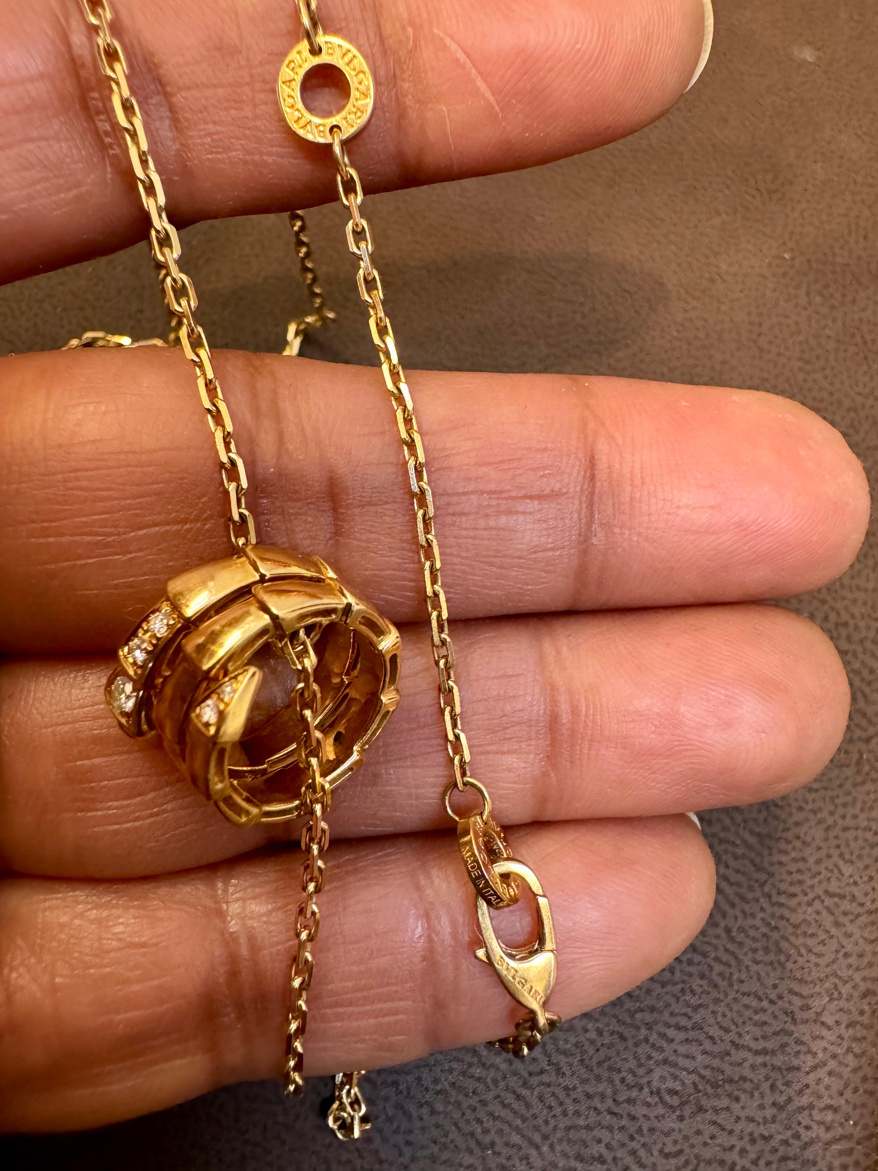 Bvlgari 18 Karat Yellow Gold Serpenti Viper Necklace With Diamonds, 20 