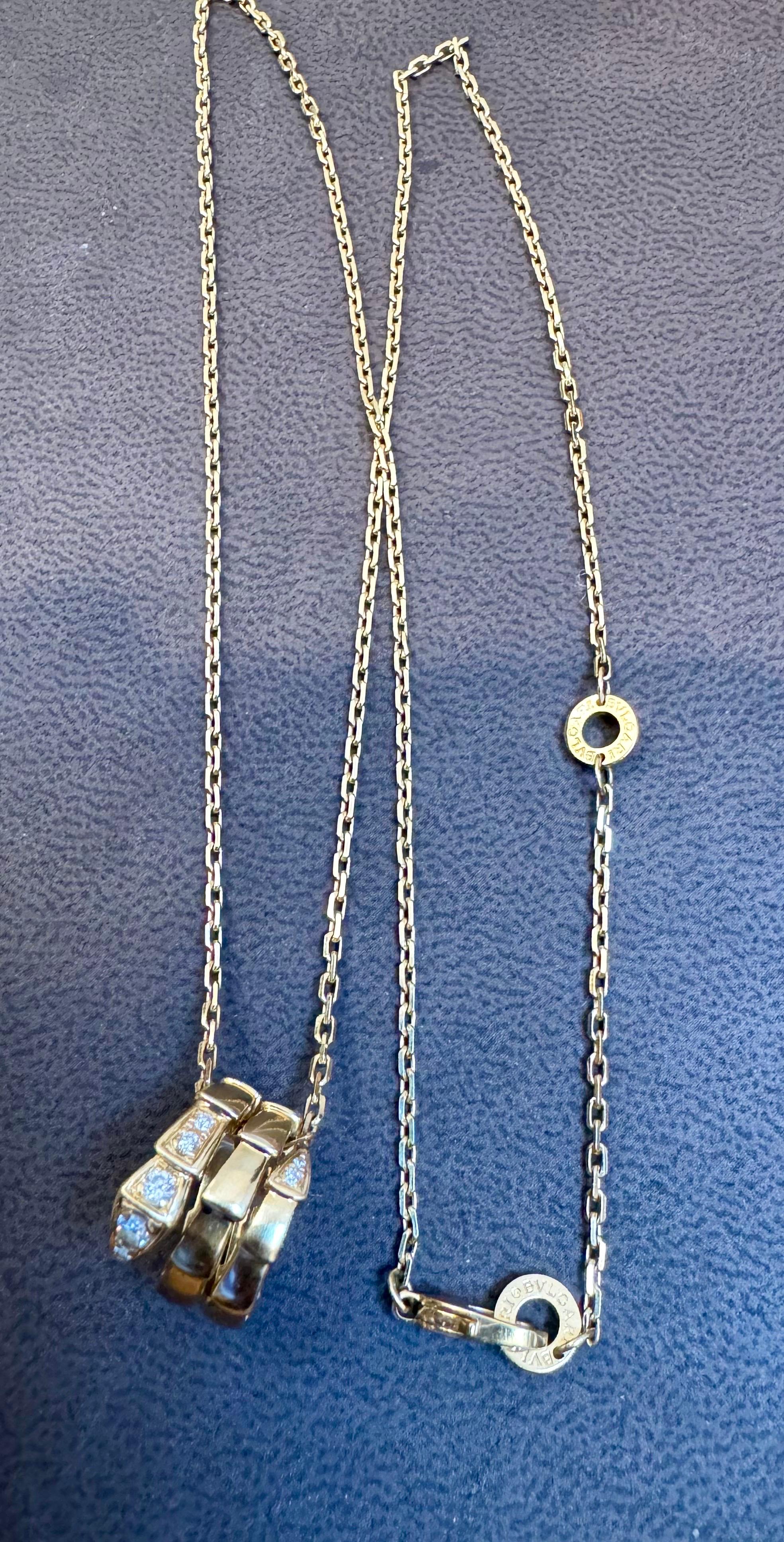 Bvlgari 18 Karat Yellow Gold Serpenti Viper Necklace With Diamonds, 20 