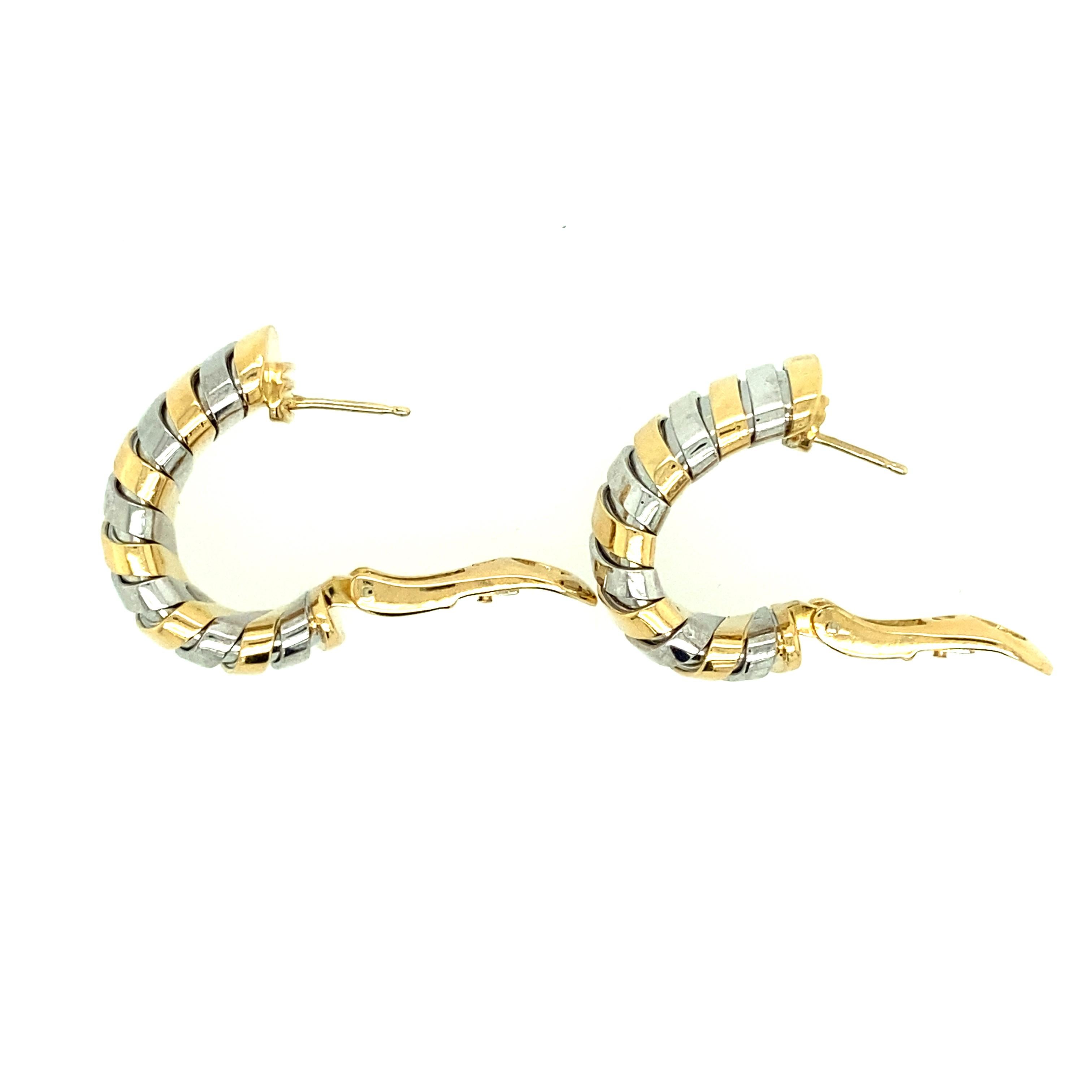 Modern Bvlgari 18 Karat Yellow Gold & Stainless Steel  Tubogas Earrings