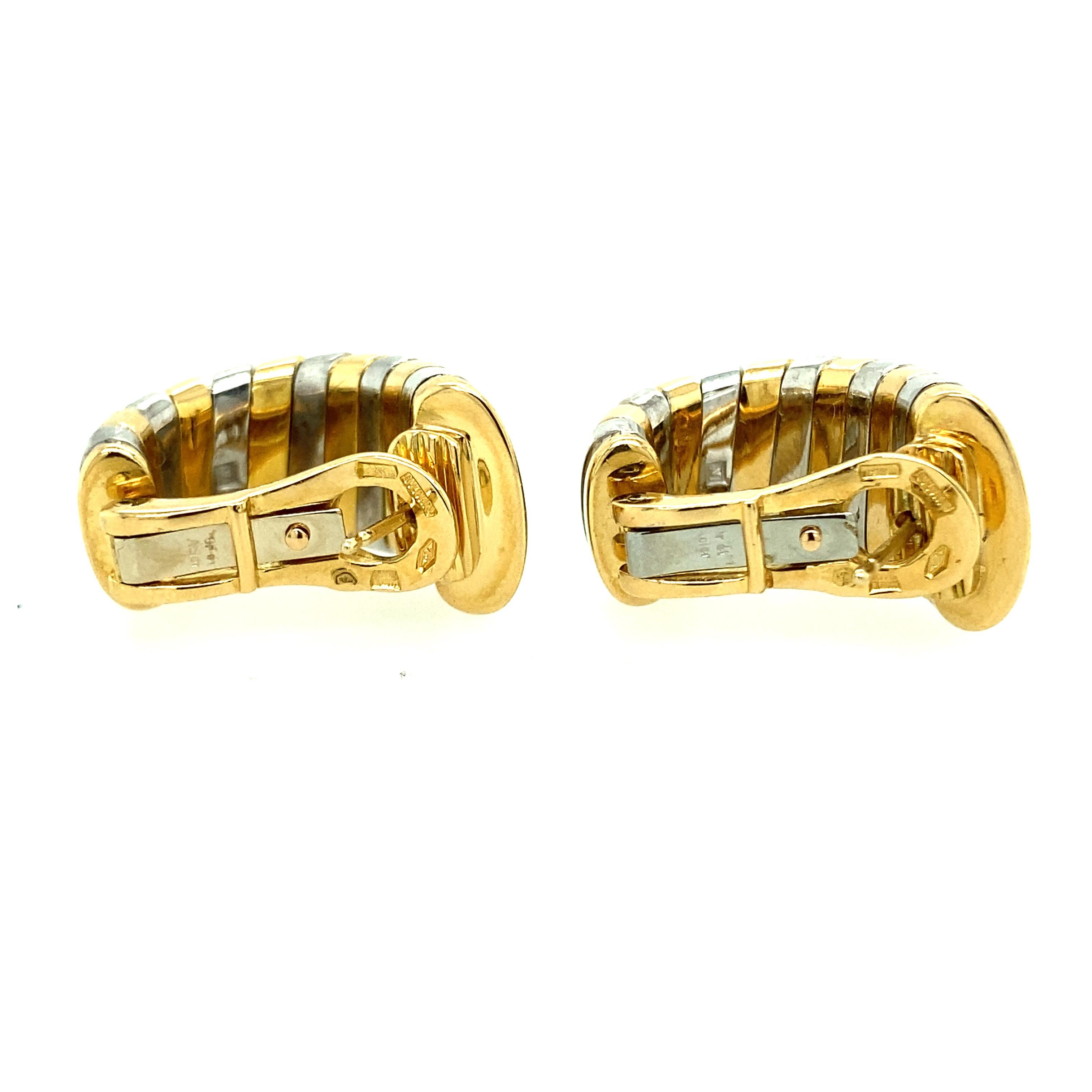 Bvlgari 18 Karat Yellow Gold & Stainless Steel  Tubogas Earrings In Good Condition In Towson, MD
