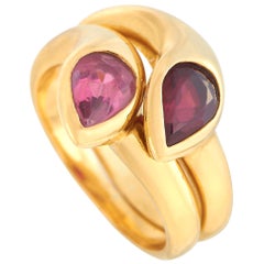 Bvlgari 18 Karat Yellow Gold Tourmaline and Garnet Stacking Ring Set