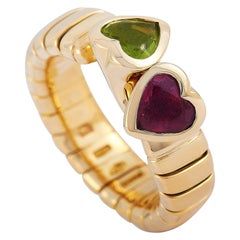 Bvlgari 18 Karat Yellow Gold Tourmaline and Peridot Bypass Ring