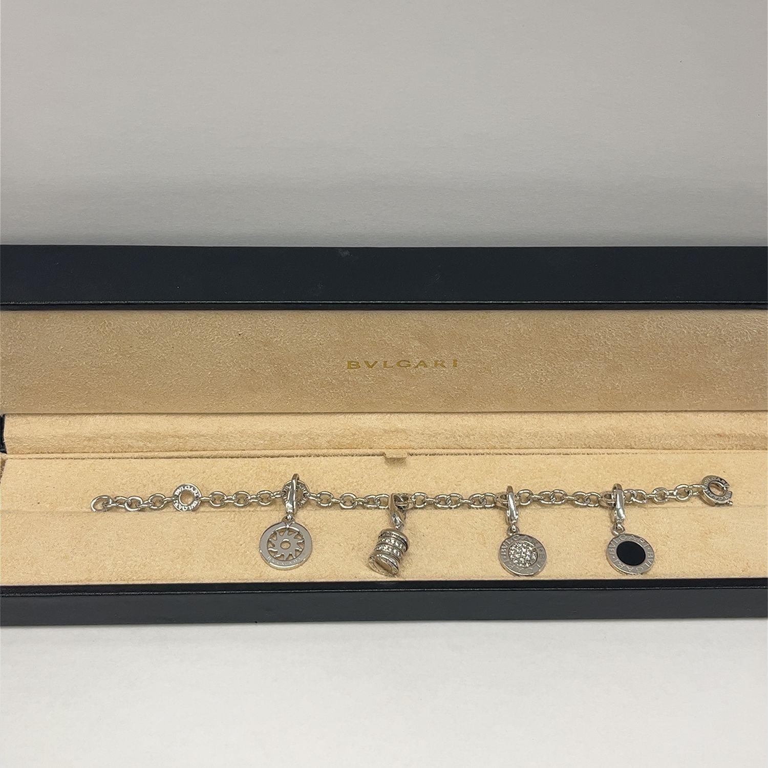 Bvlgari 18ct Weißgold Armband - Diamant & Schwarzer Onyx 4 charms (Brillantschliff)