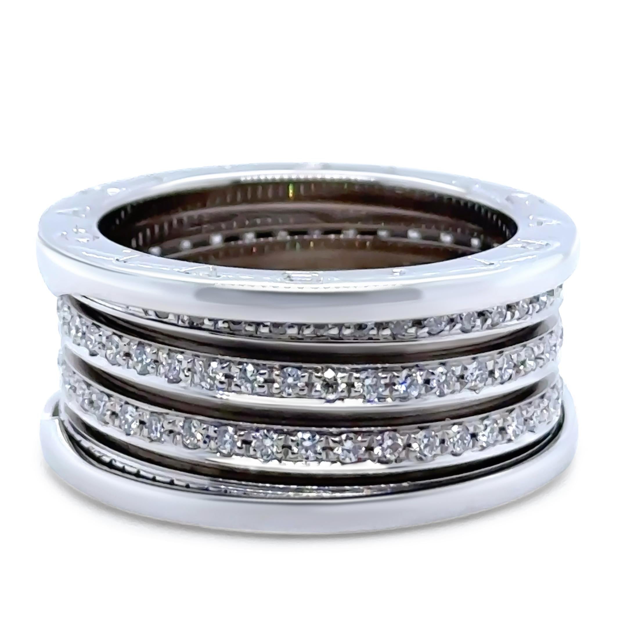 Women's Bvlgari 18ct White Gold B.Zero1 4-Band Diamond Ring .8ct 17.38g