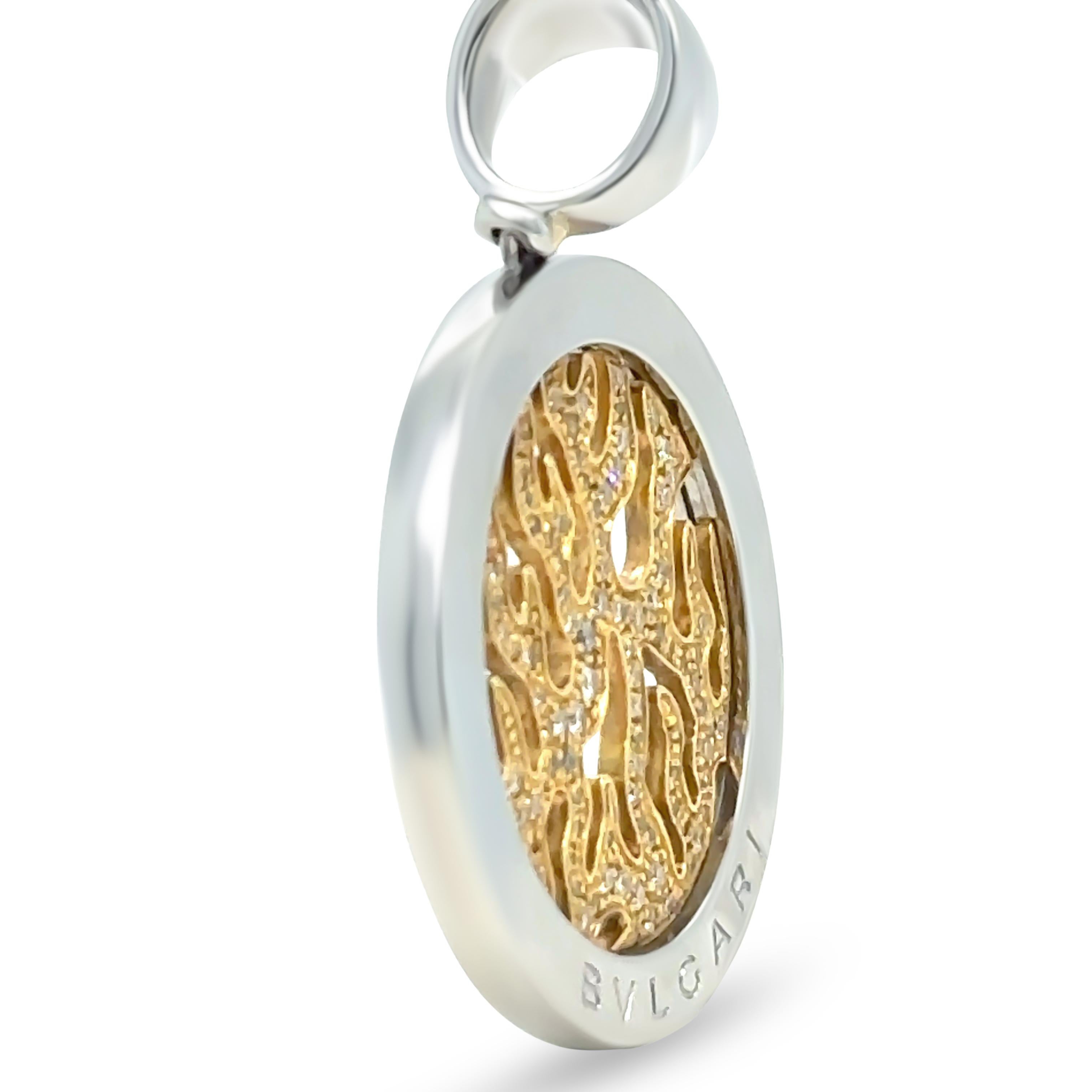 Bvlgari 18ct Yellow Gold and Steel Diamond Tondo Pendant 13.1g 0.65ct In Excellent Condition In SYDNEY, NSW