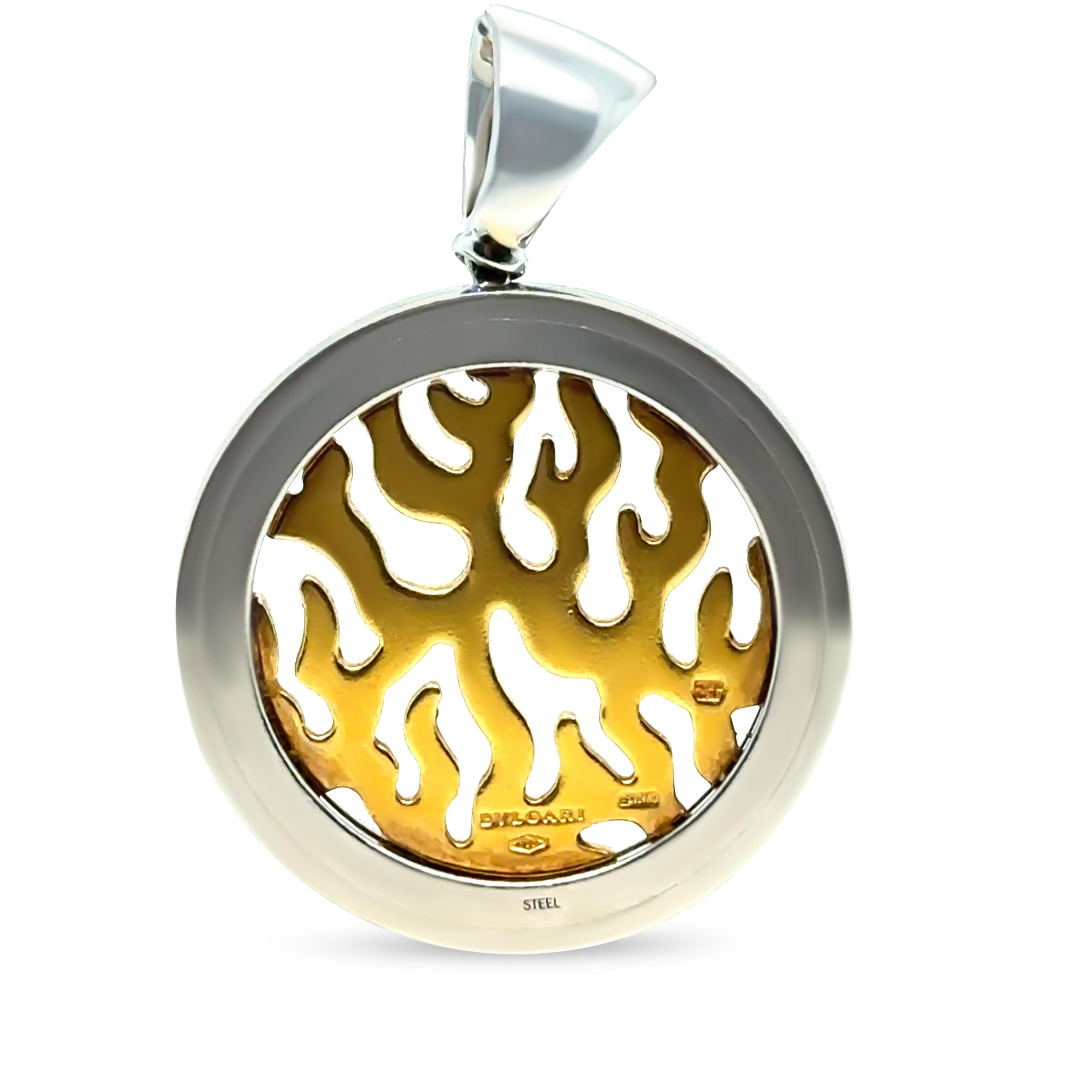 Women's Bvlgari 18ct Yellow Gold and Steel Diamond Tondo Pendant 13.1g 0.65ct