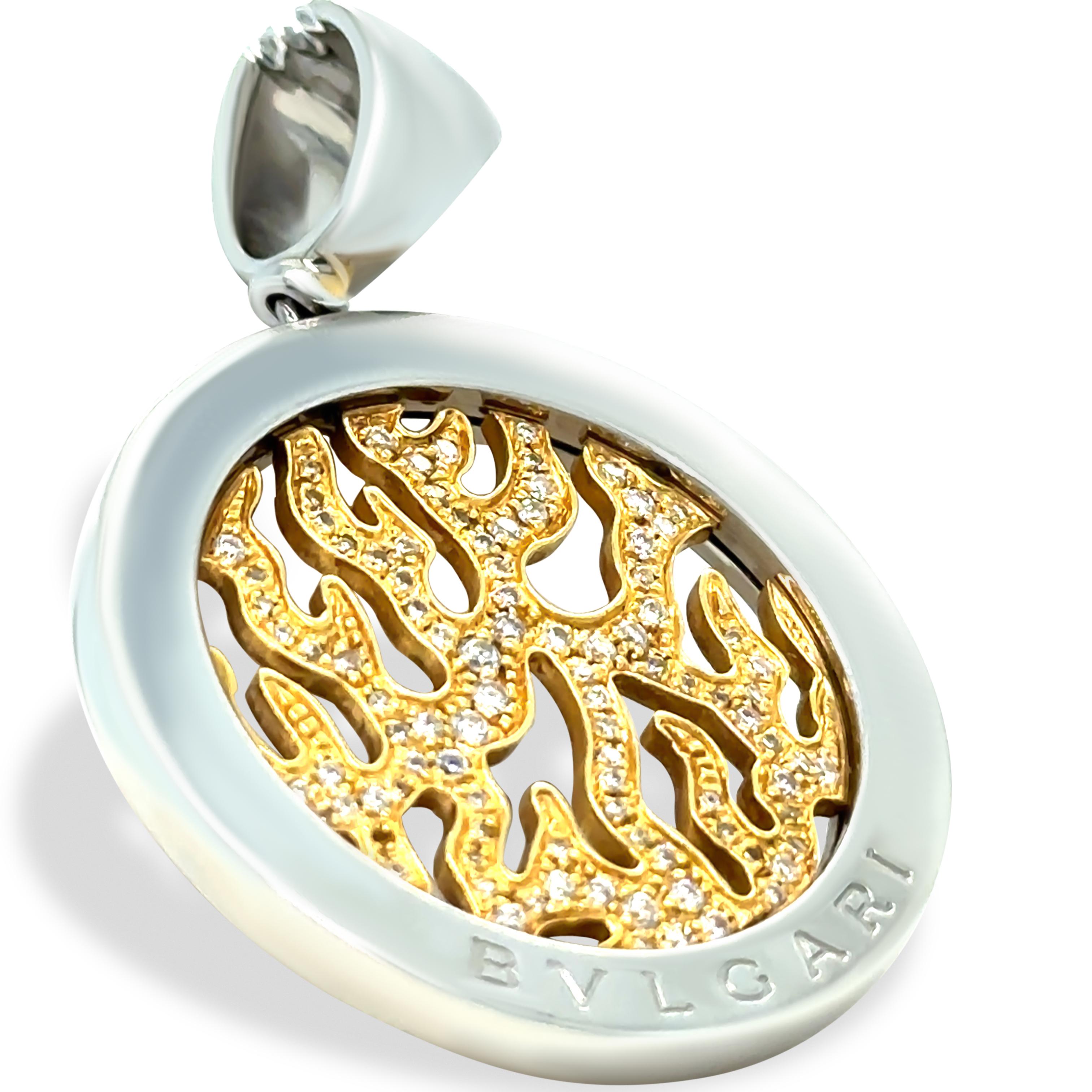 Bvlgari 18ct Yellow Gold and Steel Diamond Tondo Pendant 13.1g 0.65ct 1