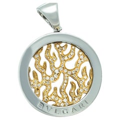 Bvlgari Ciondolo Tondo in oro giallo 18ct e acciaio con diamanti 13,1g 0,65ct