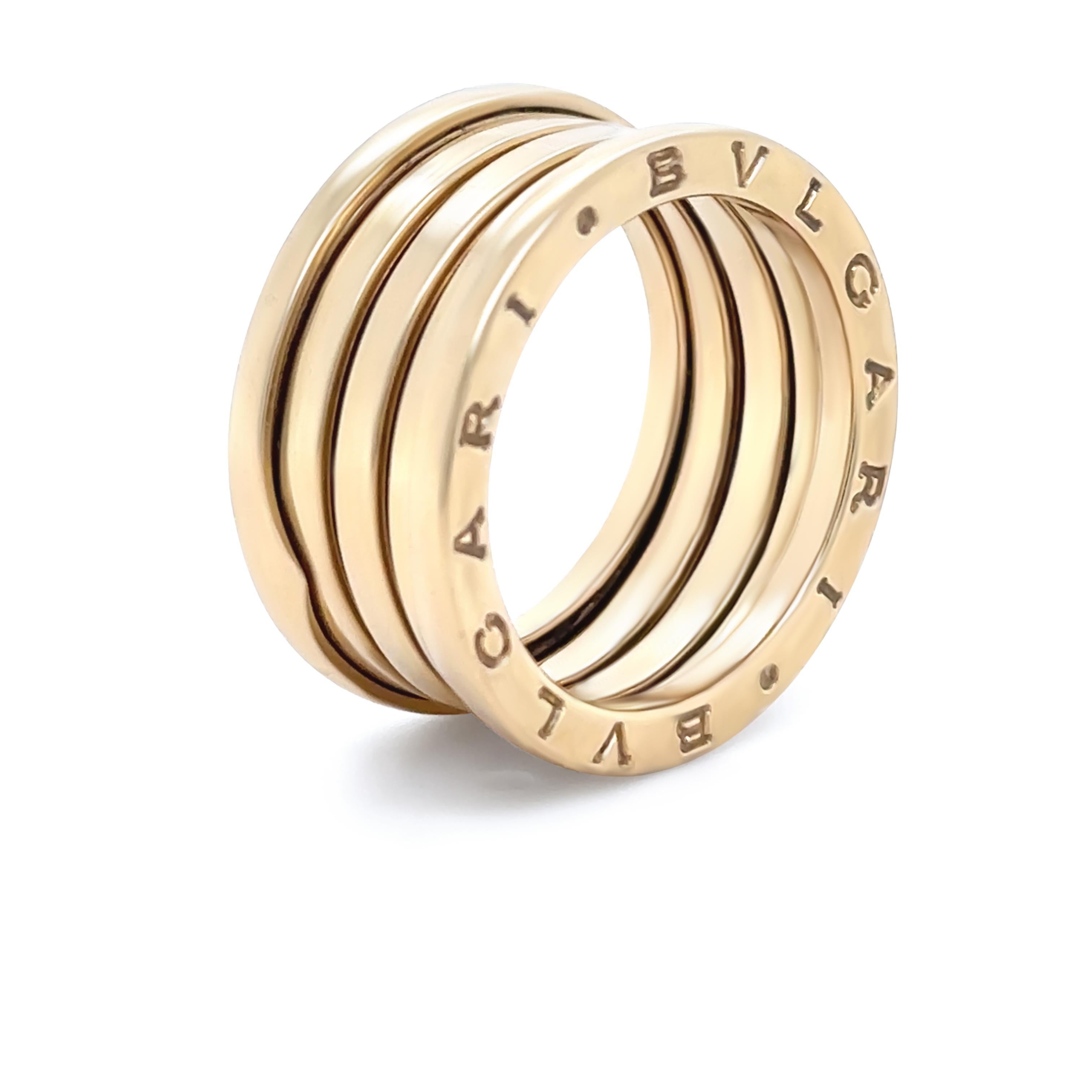 Inspired by the iconic Colosseum, the Bvlgari B.zero1 Four-Band Ring is a testament to Bvlgari’s bold and innovative design. Crafted in 18ct Yellow Gold, this piece embodies timeless elegance with its distinctive spiral, symbolising the harmony of