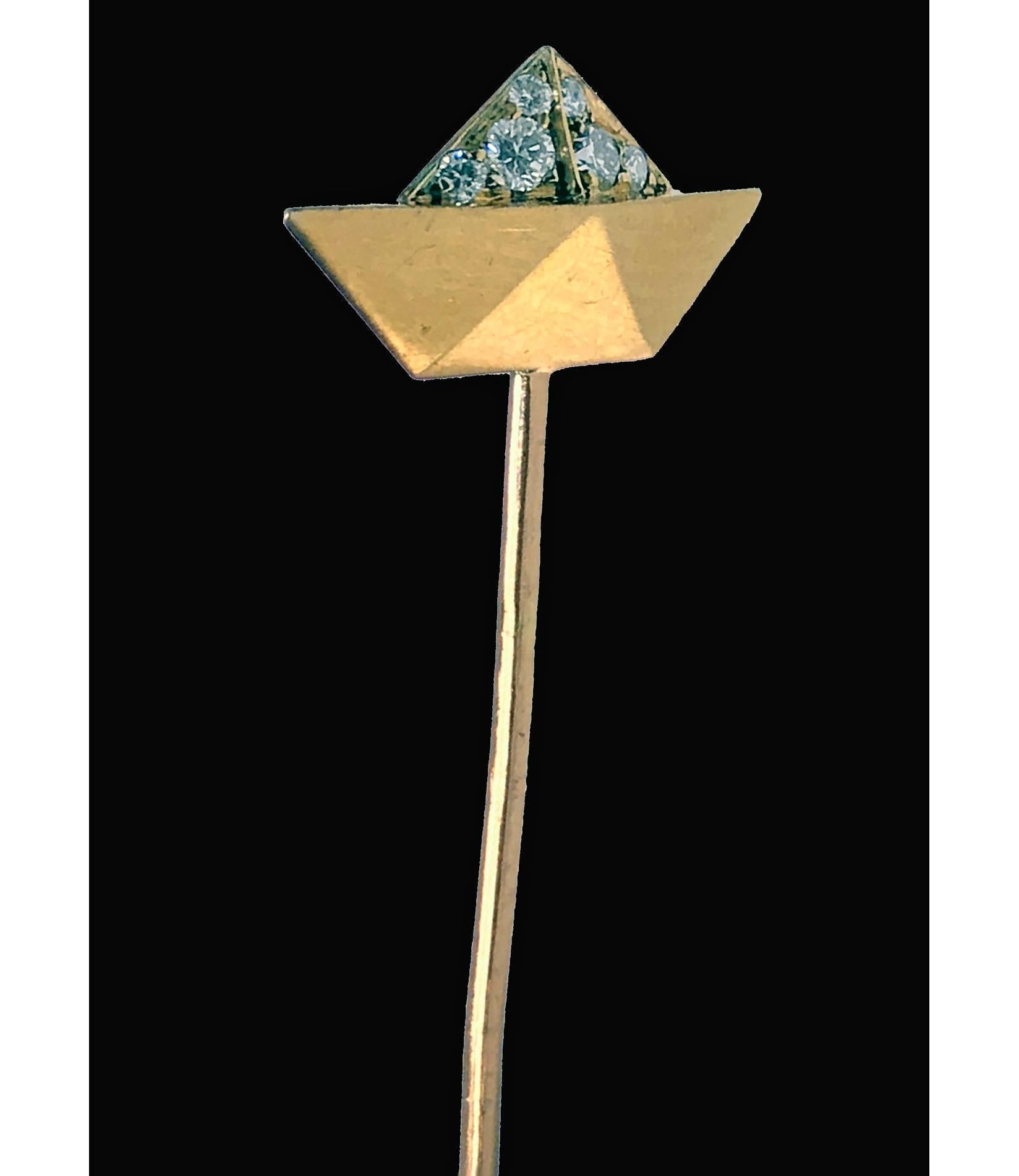 Women's or Men's Bvlgari Sailor Hat Diamond Gold Stickpin