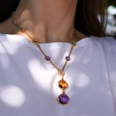 Collana Bvlgari in oro 18k con ametista, citrino e diamante Parentesi Lavalier