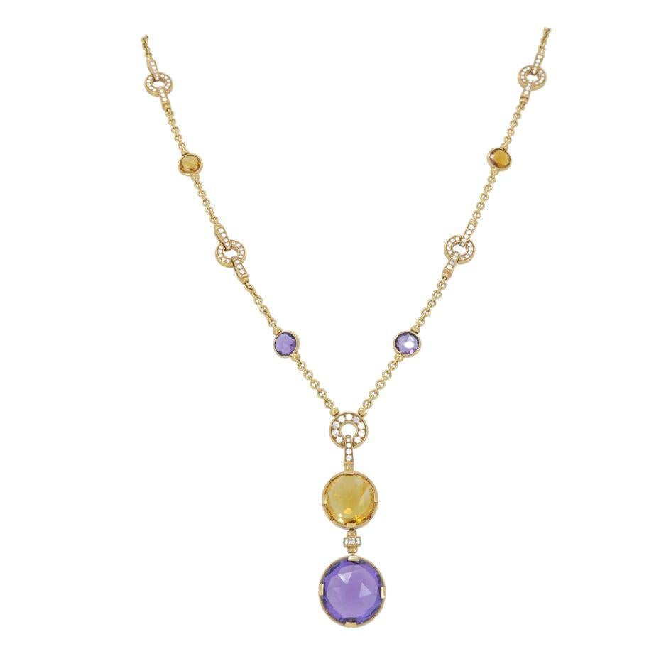 Bvlgari 18k Gold Amethyst Citrin Diamant Parentesi Lavalier Halskette (Brillantschliff) im Angebot