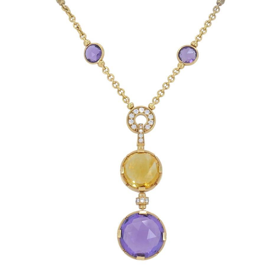 Bvlgari 18k Gold Amethyst Citrin Diamant Parentesi Lavalier Halskette im Zustand „Hervorragend“ im Angebot in Beverly Hills, CA