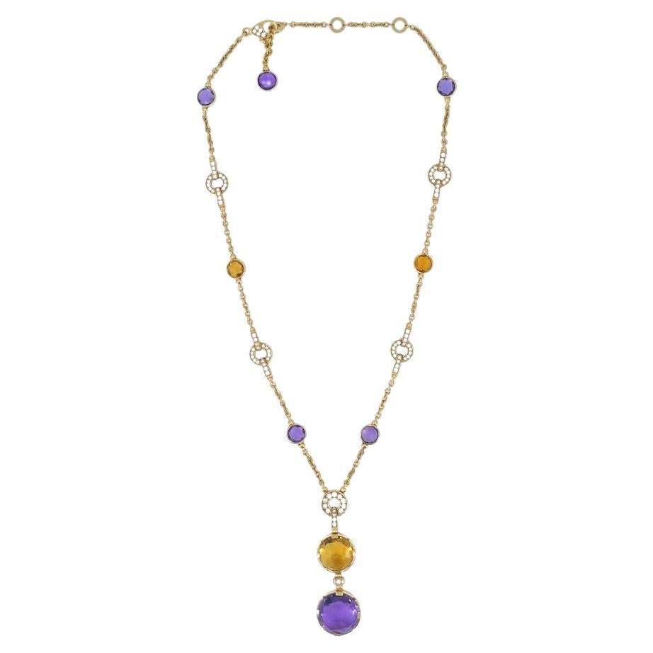 Bvlgari 18k Gold Amethyst Citrine Diamond Parentesi Lavalier Necklace