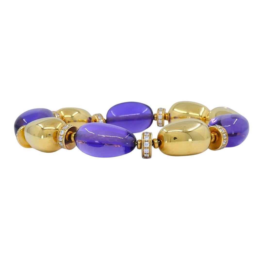 Bvlgari Pulsera Sassi Amatista Diamante Oro 18k Corte brillante en venta