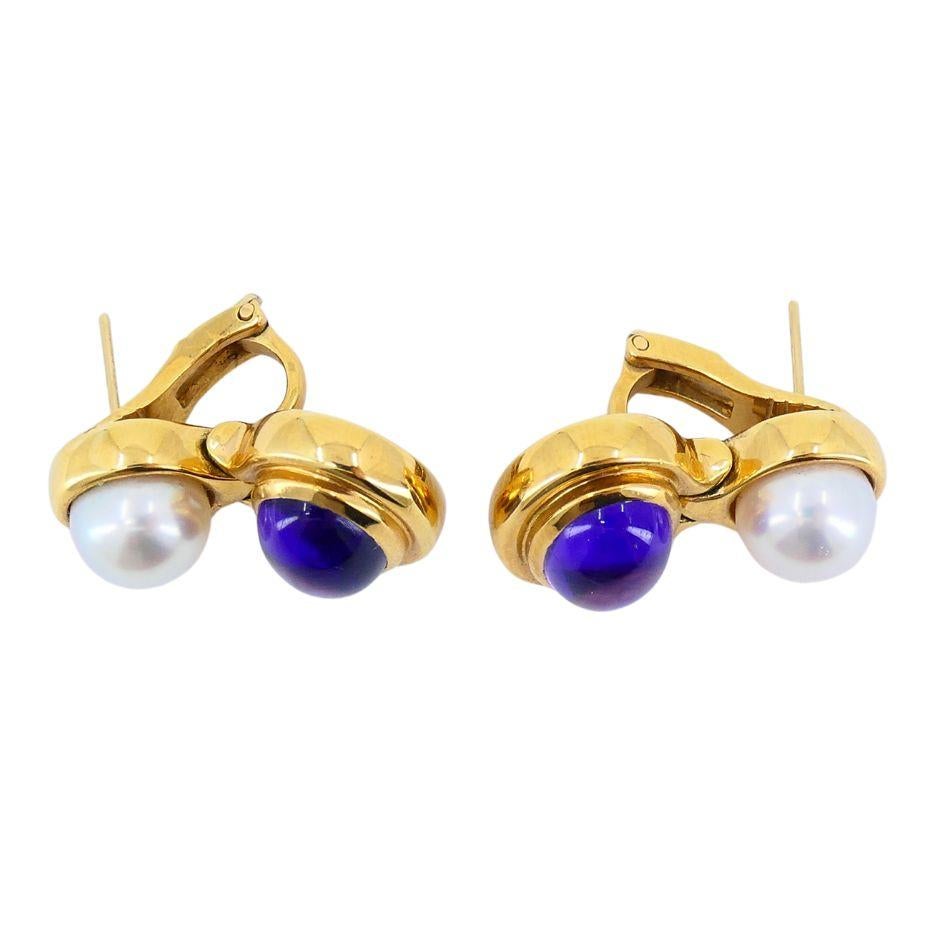 Bvlgari 18k Gold Amethyst Pearl Drop Earrings For Sale 1