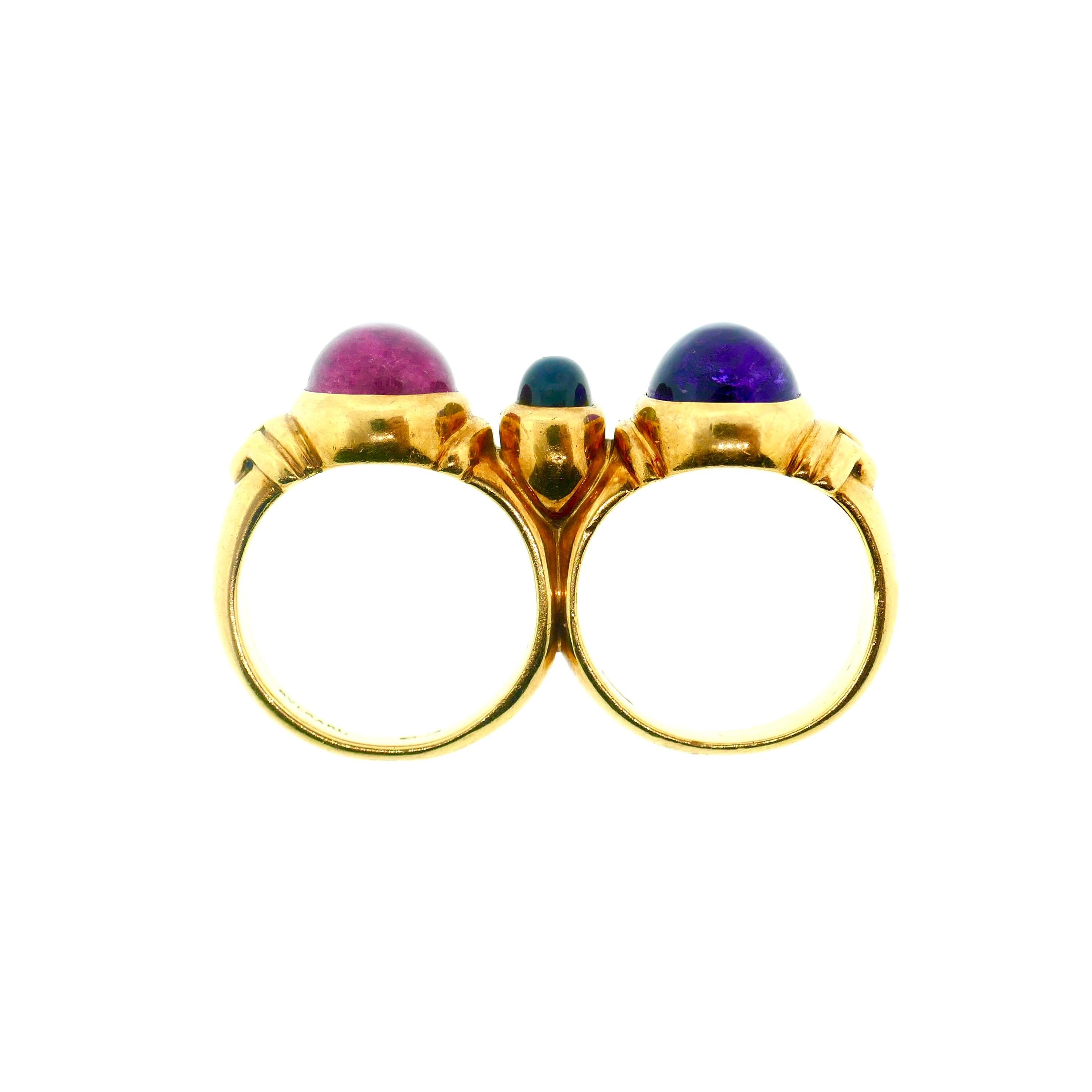 Bvlgari 18 Karat Gold, Amethyst, Peridot, Tourmaline Two-Finger Ring 6