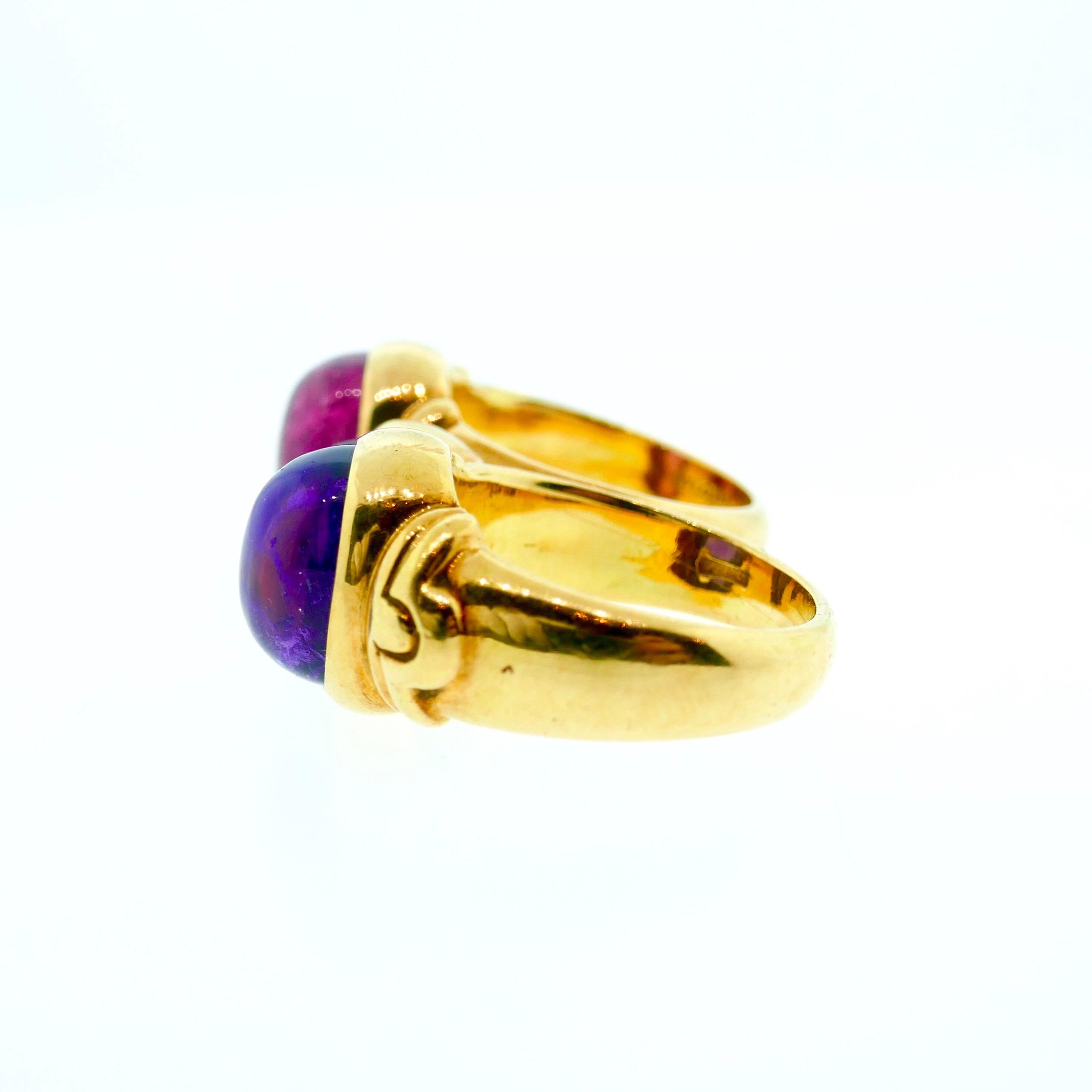 Women's Bvlgari 18 Karat Gold, Amethyst, Peridot, Tourmaline Two-Finger Ring