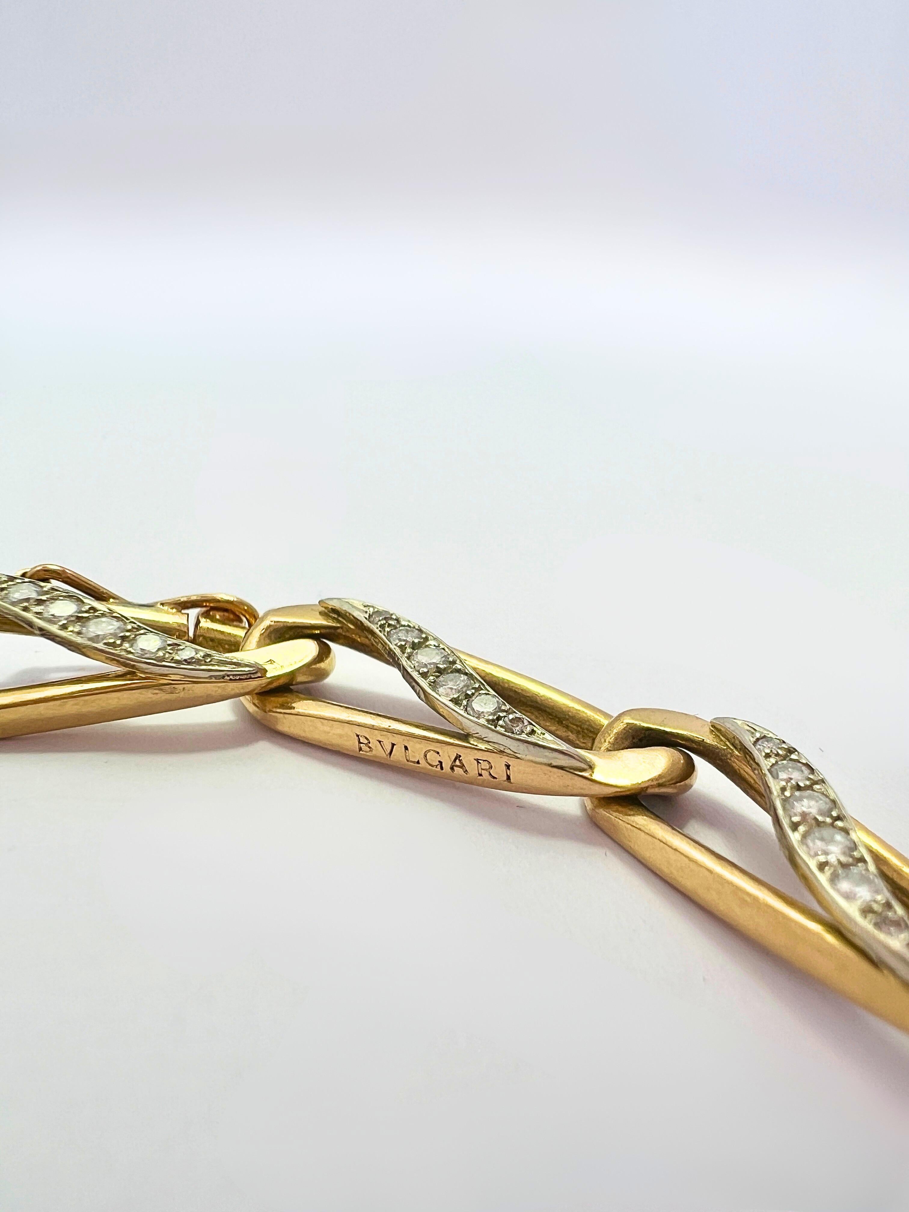 Bvlgari 18k Gold and Diamond Convertible Necklace and Bracelet

This piece can be converted into either a necklace or two bracelets
Total weight: 45.4 grams

As a necklace: 
Inner circumference 14.76