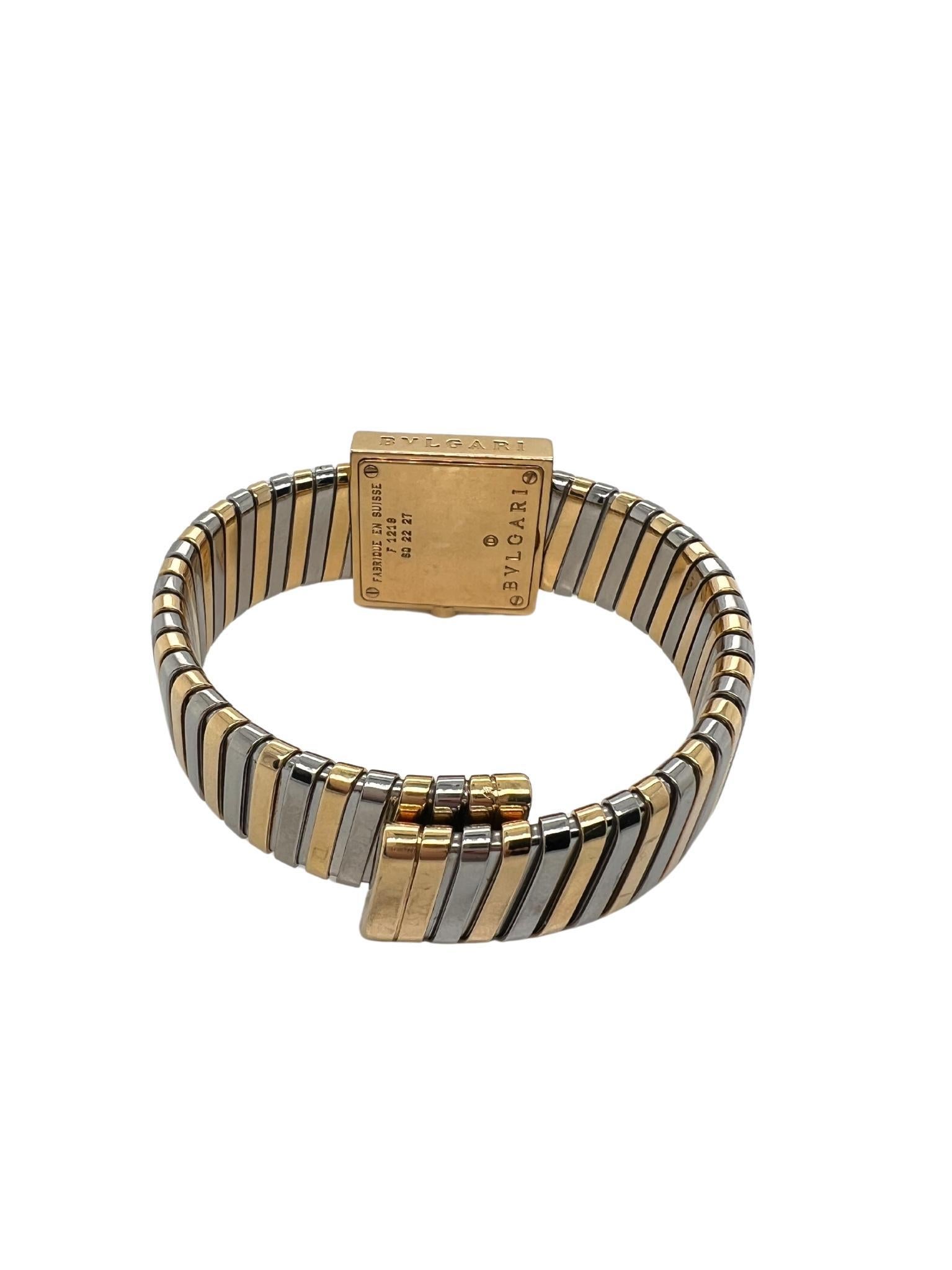 Bvlgari 18k Gold and Steel Square Dial Lady Watch Bracelet In Excellent Condition For Sale In New York, NY