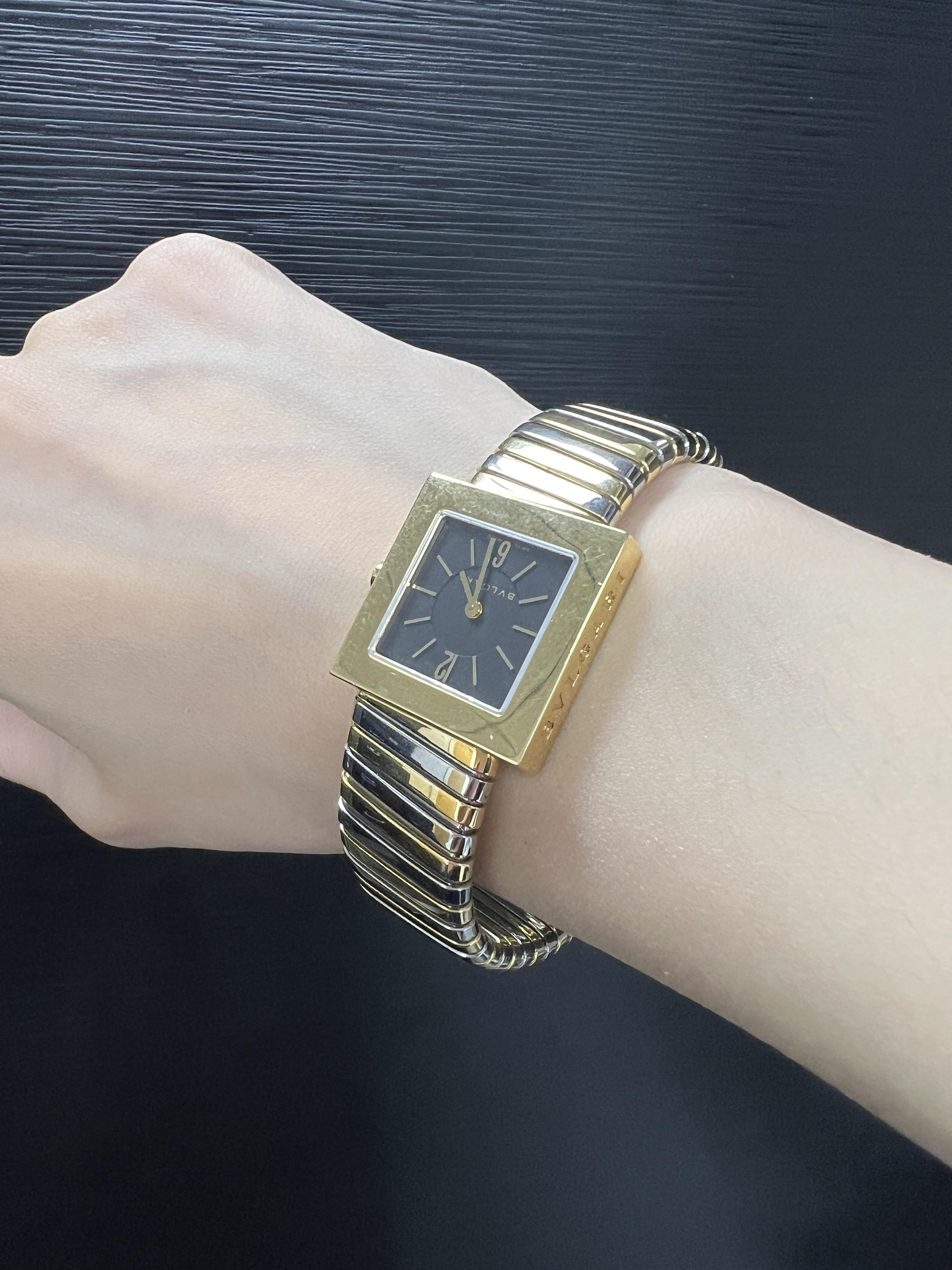 Bvlgari 18k Gold and Steel Square Dial Lady Watch Bracelet For Sale 2