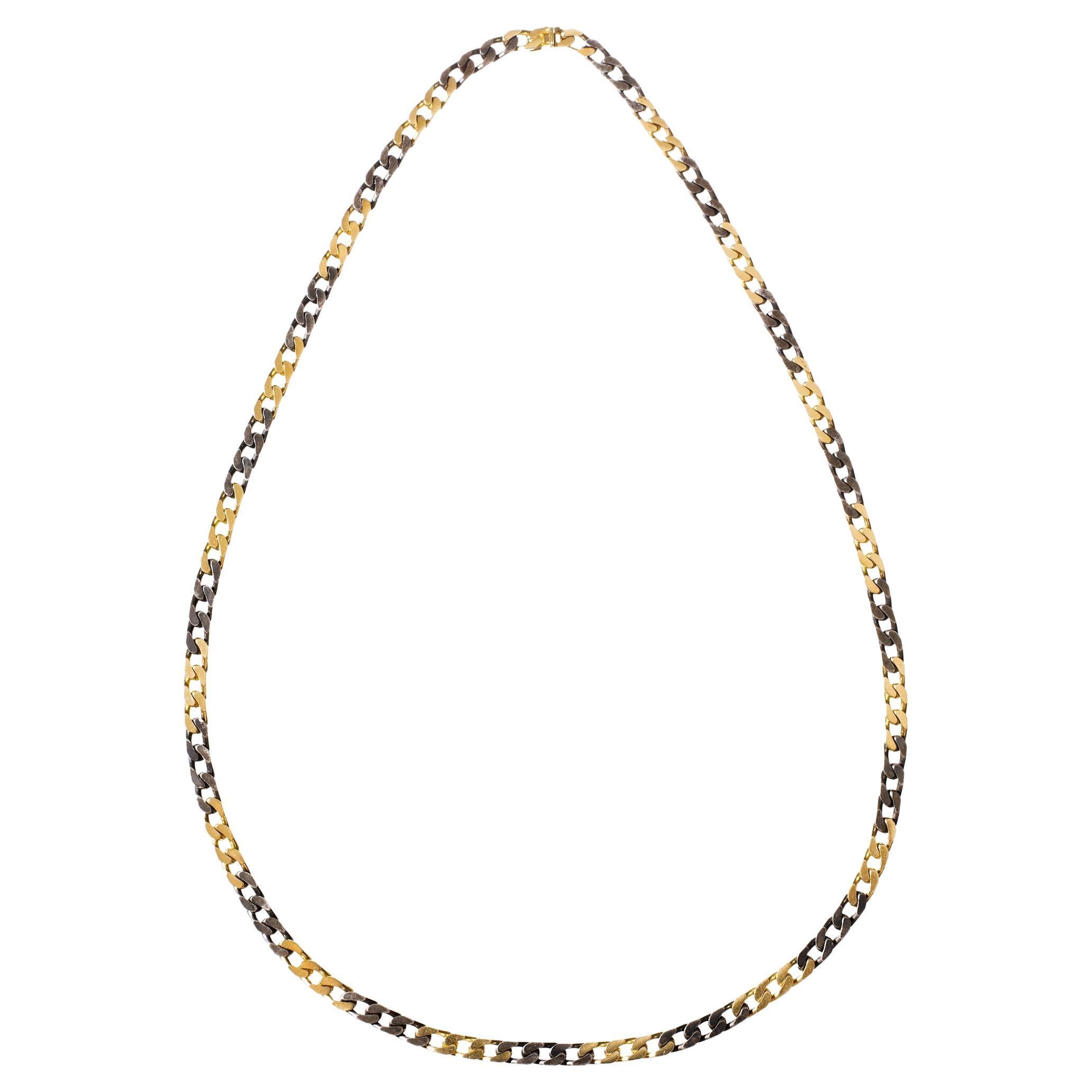 Bvlgari 18k Gold Blackened Steel 36" Long Chain For Sale