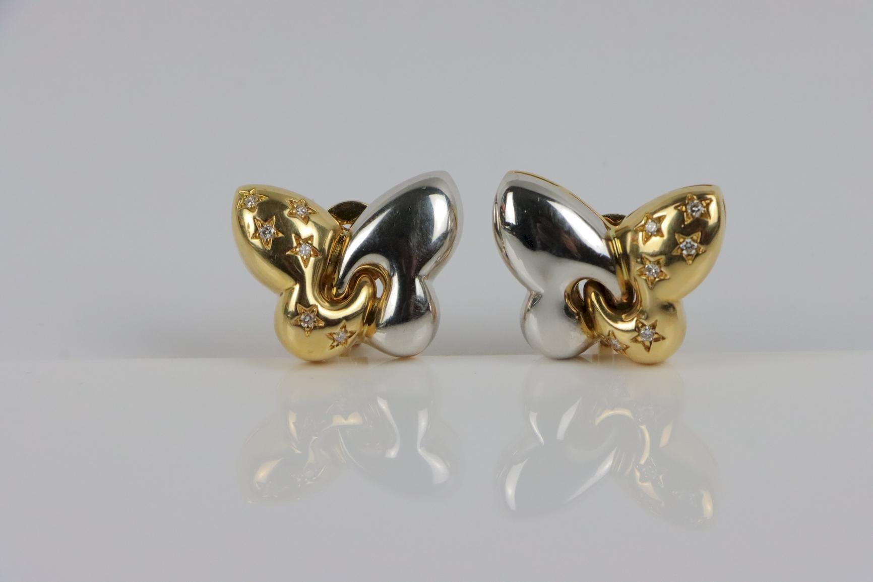 Brilliant Cut Bvlgari 18K Gold Butterfly Diamond Earring