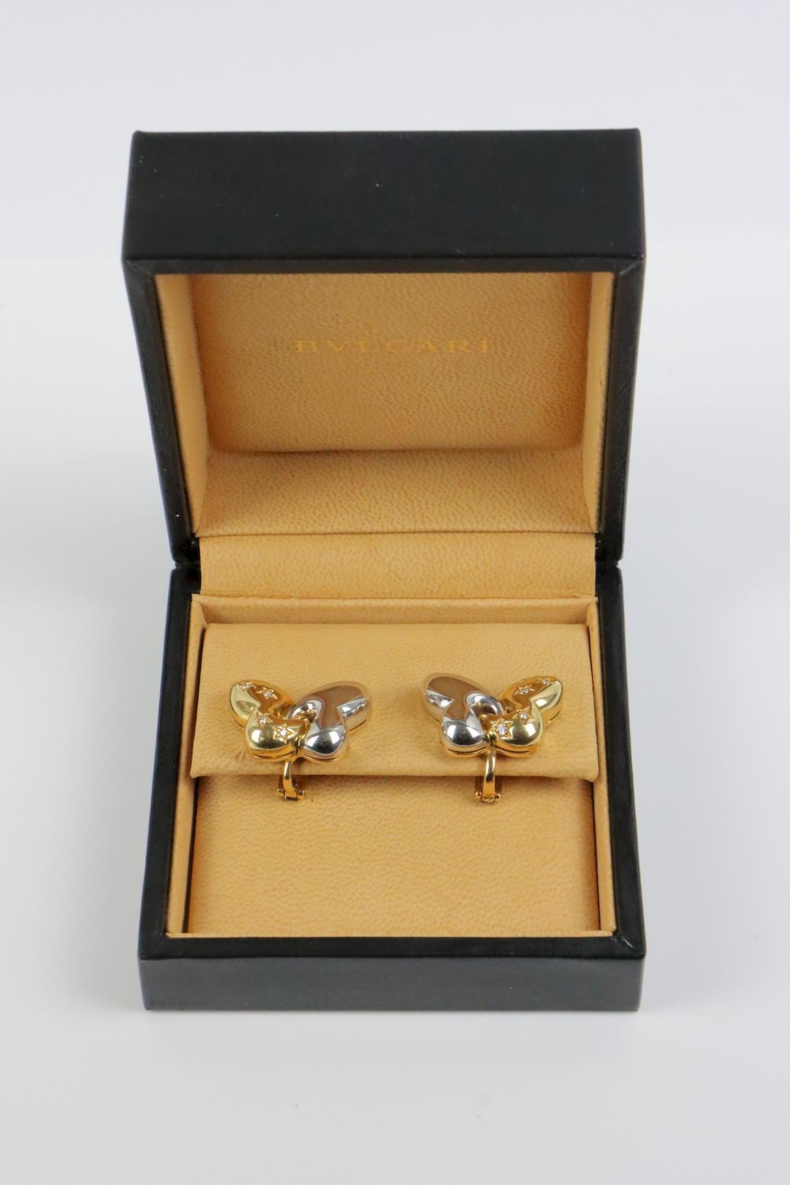 Bvlgari 18K Gold Butterfly Diamond Earring In Good Condition In Flushing, NY